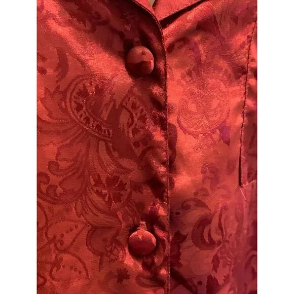 GOLD LABEL VICTORIA'S SECRET Burgundy Maroon Floral Jacquard Pajama Set ~ Small - Picture 5 of 11